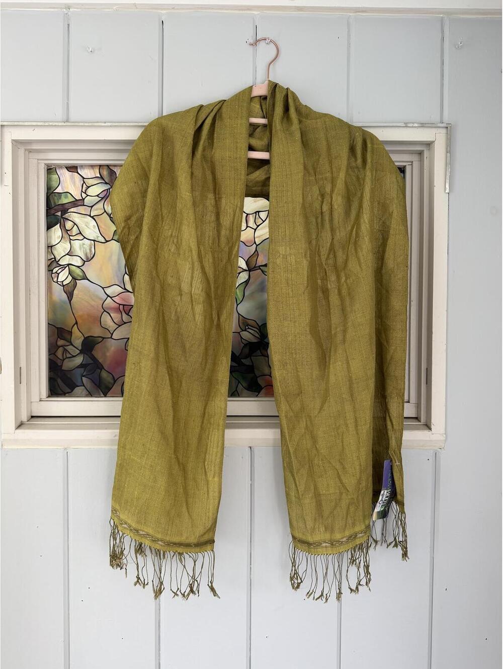 Loom Moo Naturally Dyed Organic green scarf